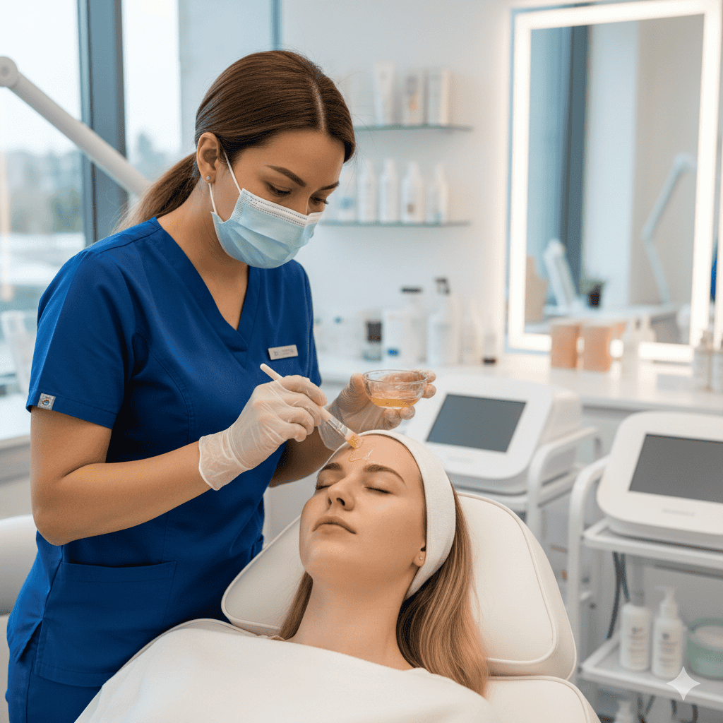 Female patient receiving dermatology treatment at Sasha Aesthetic Clinic.