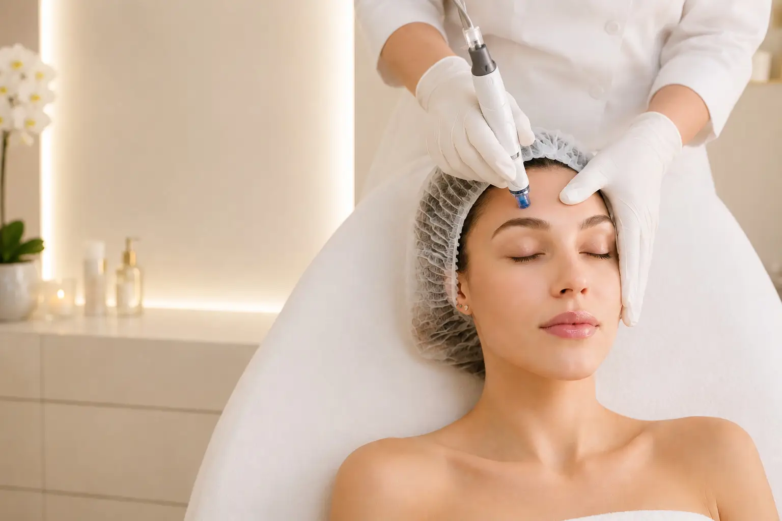 HydraFacial treatment process step at Sasha JVC Dubai