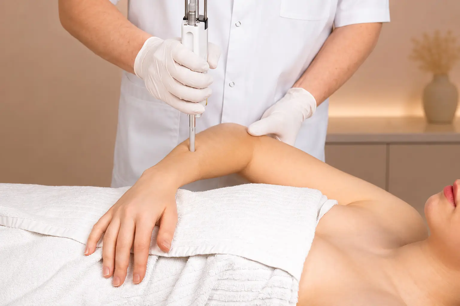 Laser hair removal session in progress at Sasha Aesthetic Clinic, JVC Dubai